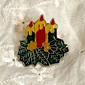 Holiday Candle Centerpiece Pin Enamel Lapel Pin